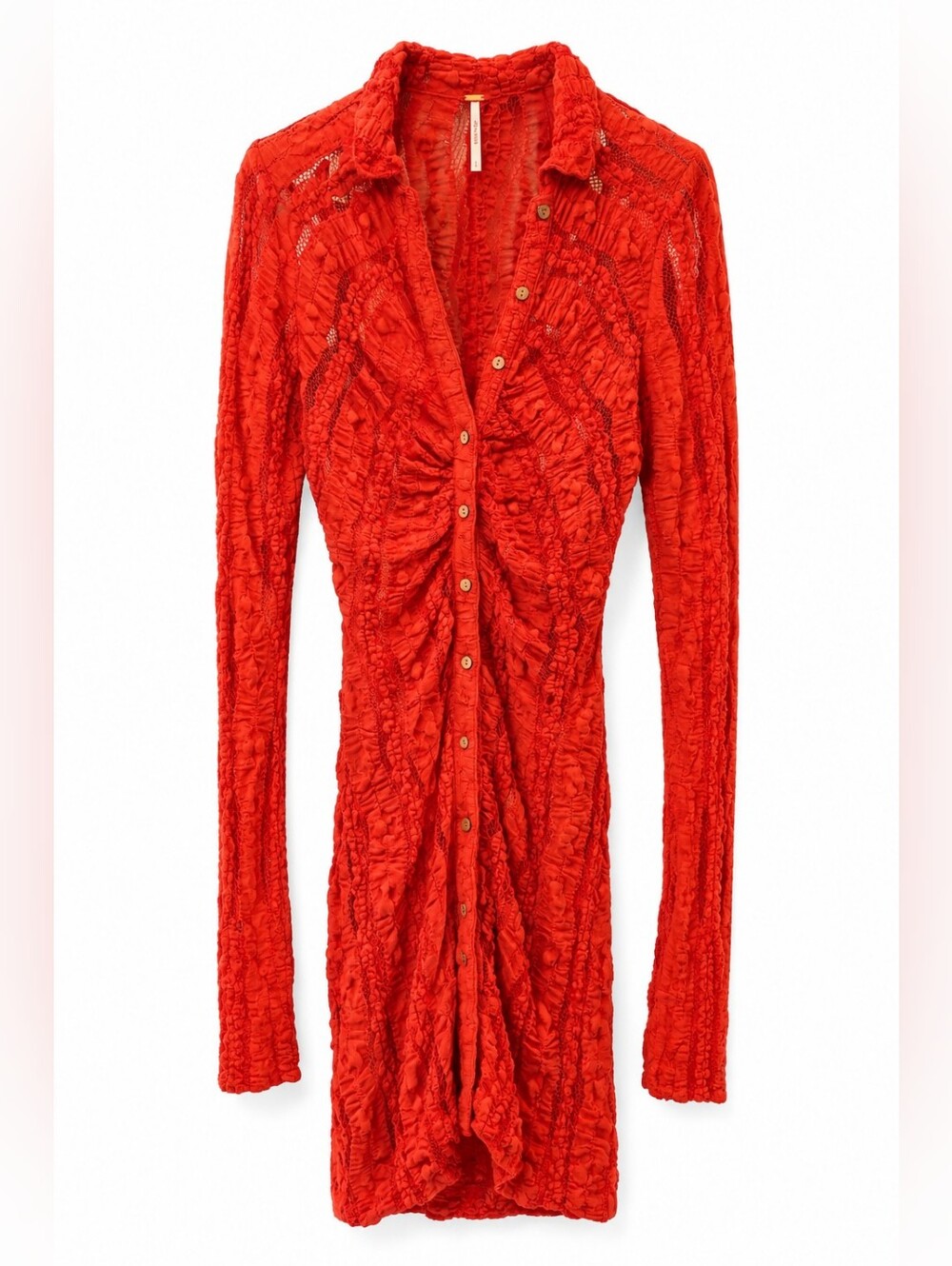 NWT Free People Shayla Lace Dress Tomato Red, L, Stretchy, Mini Slip Included